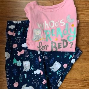 2 sets of pajamas! Cat & Jack Penguin/Owl Winter PJ’s, pink teal navy